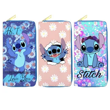 Disney cute cartoon stitch Women Large Capacity Leather Wallet Ladies Zipper Clutch Bag Credit Card Holder Purse