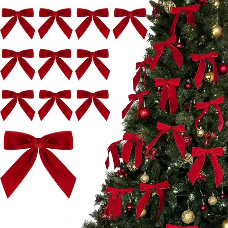 

20/30/50Pcs Christmas Bows Decorations Velvet Bows for Xmas Tree Ornaments with Ribbon for Wreath Garland Gift Wrapping Crafts