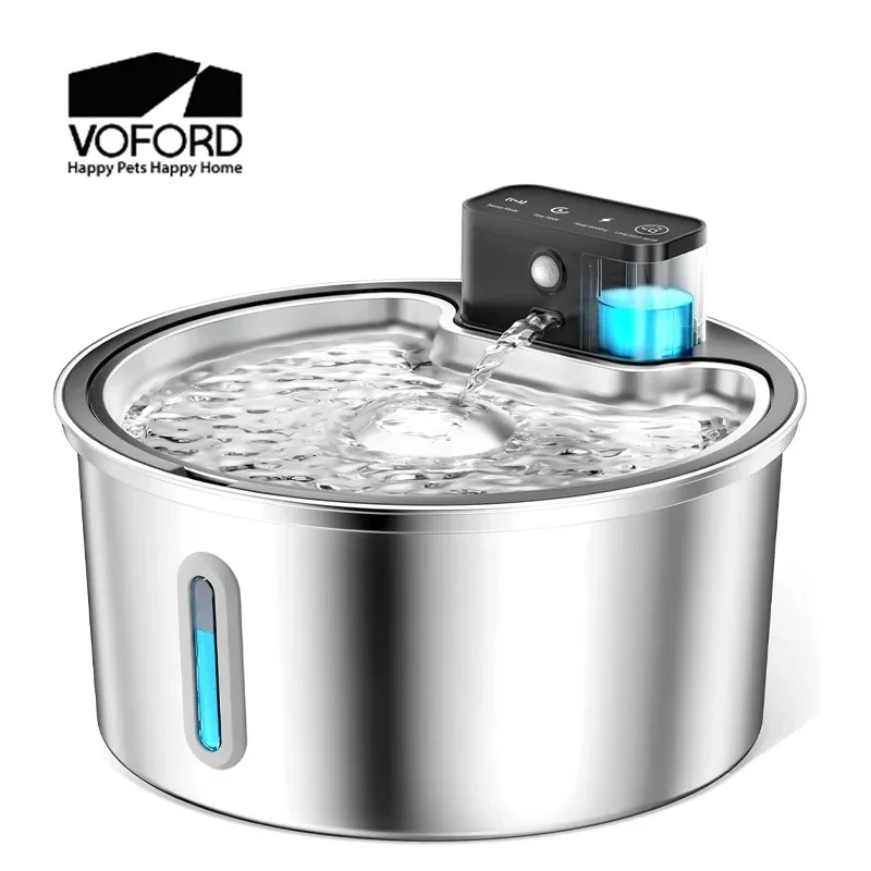 

【Best Sale】VOFORD 3.2L Recharge Wireless Pet Water Fountain Automatic Sensor Stainless Steel Dog Water Fountain Multiple Pet Dri