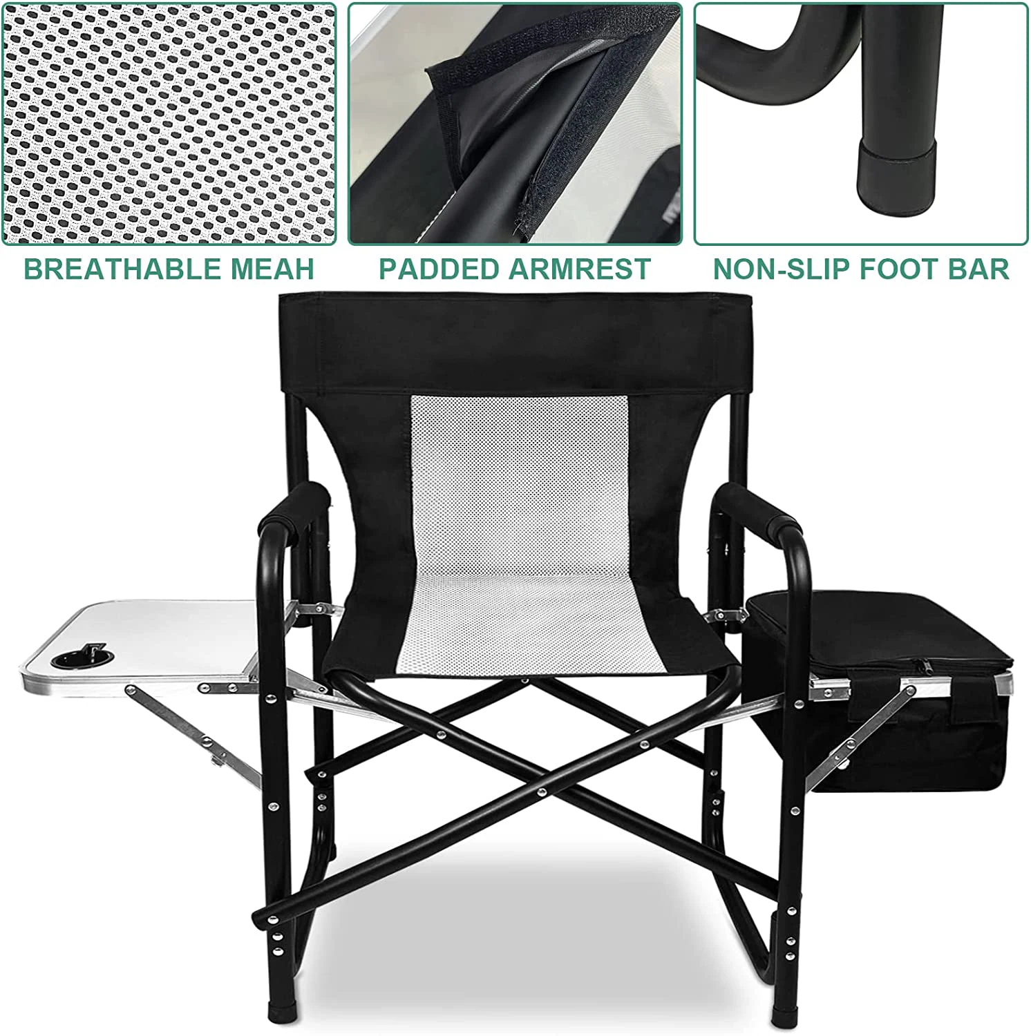 portable camping chair portable laurel tree director chair with foldable side table refrigerated bag, and mesh pocket