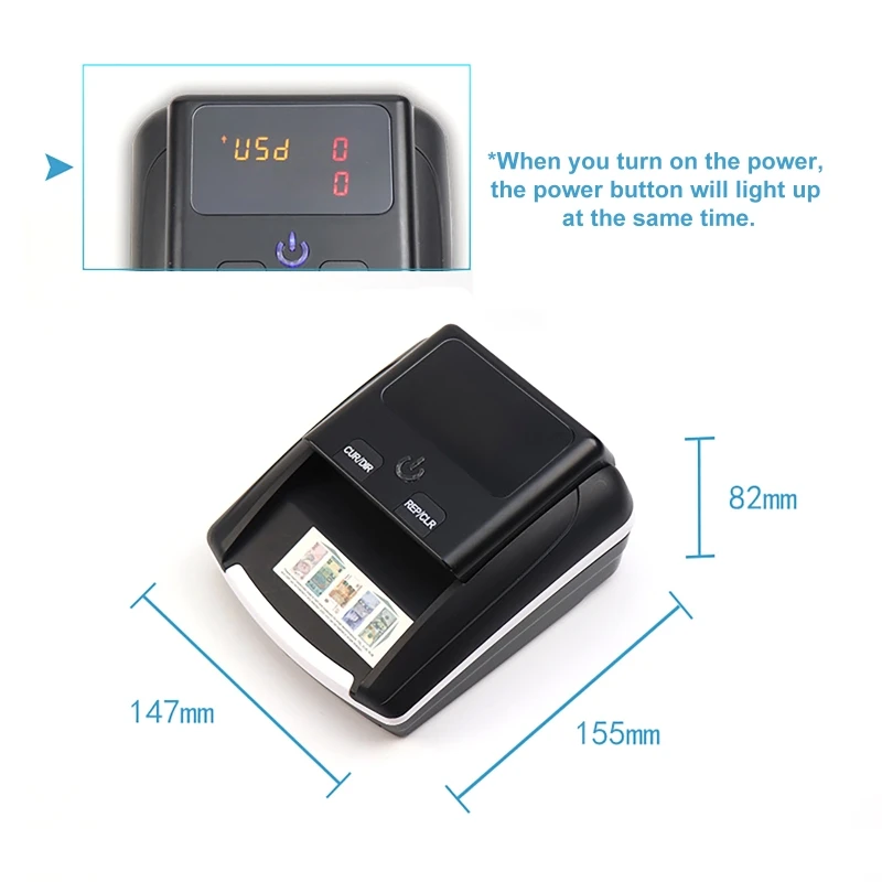 Mini validatore portatile di banconote da dollari USA e euro Rilevamento automatico di denaro Display a LED Rilevatore di banconote false ricaricabile