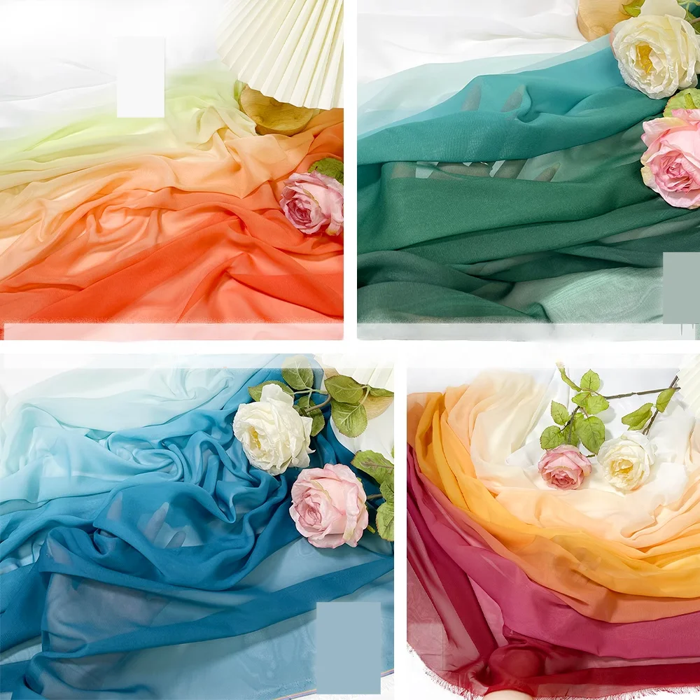 100D Gradient Chiffon Fabric By The Meter for Hanfu Dresses Clothing Sewing Translucent Wedding Upholstery Cloth Soft Breathable