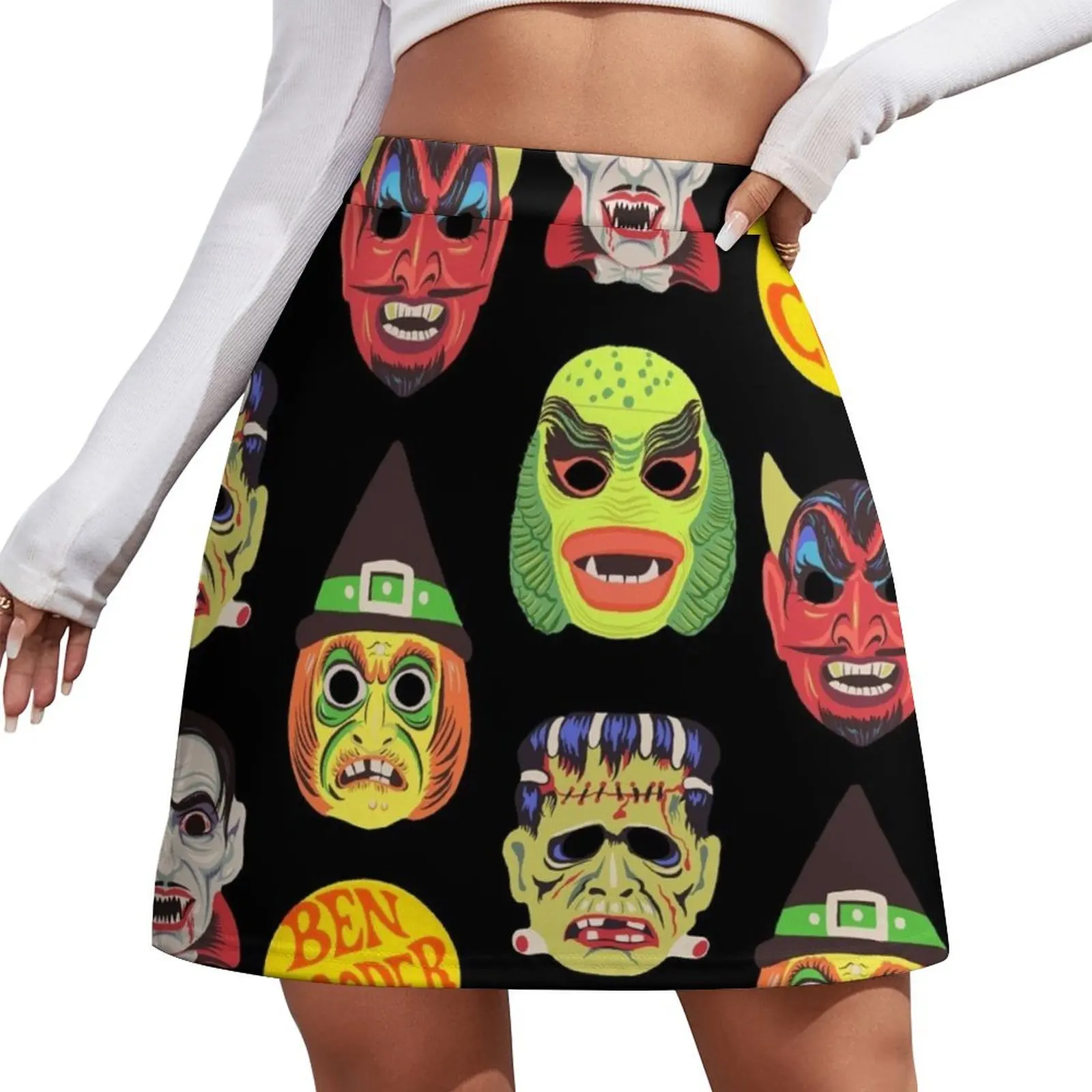 

Vintage Halloween Masks Mini Skirt women's summer clothing 2025 japanese kawaii clothes Mini Skirt