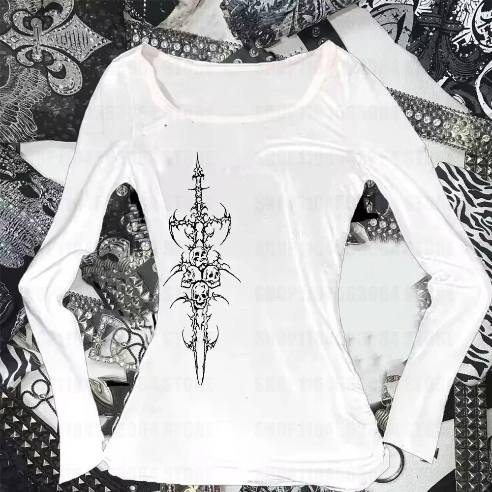 Yedinas Korean Fashion Graphic Tees Slightly Transparent T Shirt Women Clothing Long Sleeve Loose T-shirt Streetwear Spring Tops