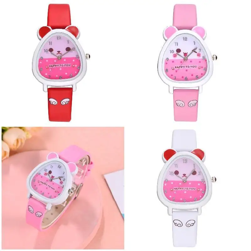 Hamster Shaped Dial Quartz Wrist Watch with PU Leather Strap Cute Cartoon Watches Accurate Durable Comfortable Cute Cartoon