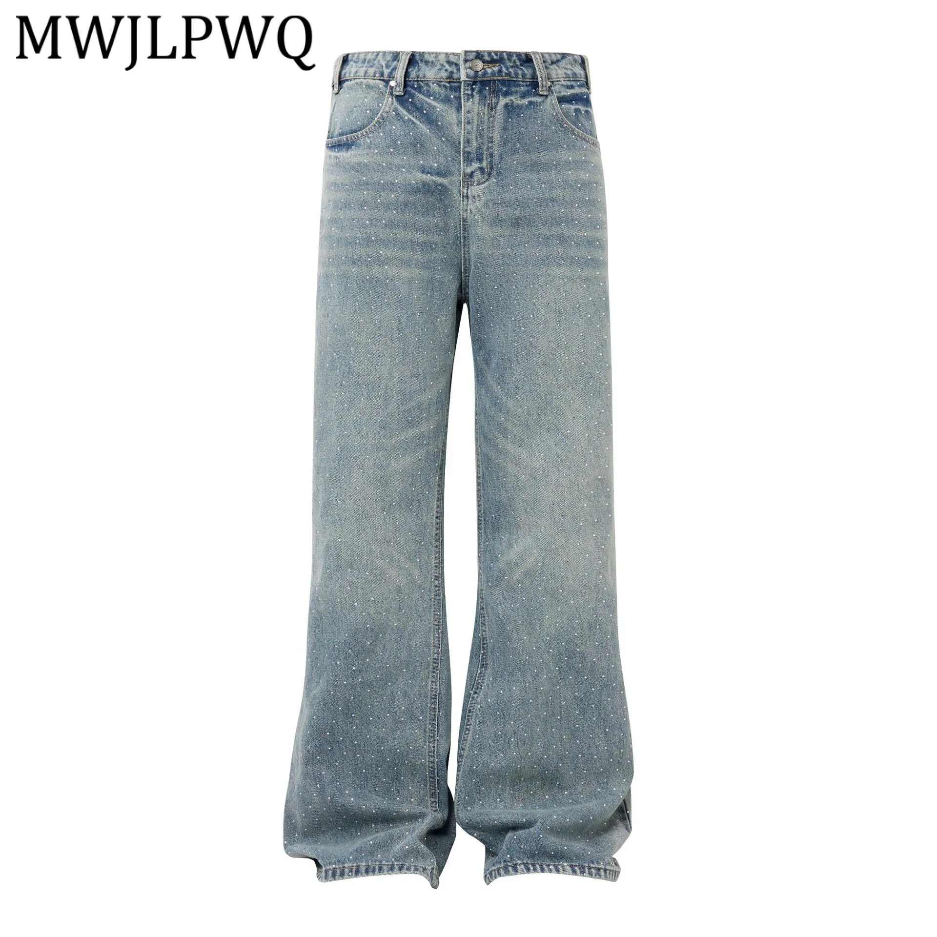 

MWJLPWQ Hiphop American Rhinestone Design Jeans Men's High Street Personality Straight Leg Denim Pants Spring New Fashion 13353