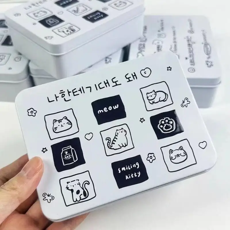 

Мини-банка для хранения Kawaii Spooky Cat, маленькая металлическая подарочная коробка, настольный органайзер для заметок, зажимов для бумаг и фотокарточек, декор в стиле INS