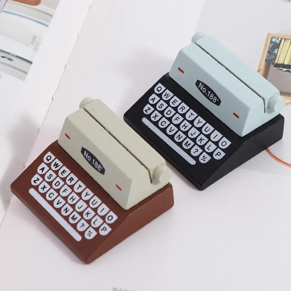 Vintage Typewriter Shape Card Holder Wooden Memo Clips Photocard Holder Kawaii Messege Note Display Stand Office Desk Organizer