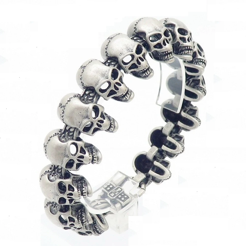 AliExpress Qiaonitu 24mm Punk Gold Color Skull Charm Bracelet Men Women Hiphop Rock Black Stainless Steel Skeleton Bike Biker Chain Bangle Jewelry