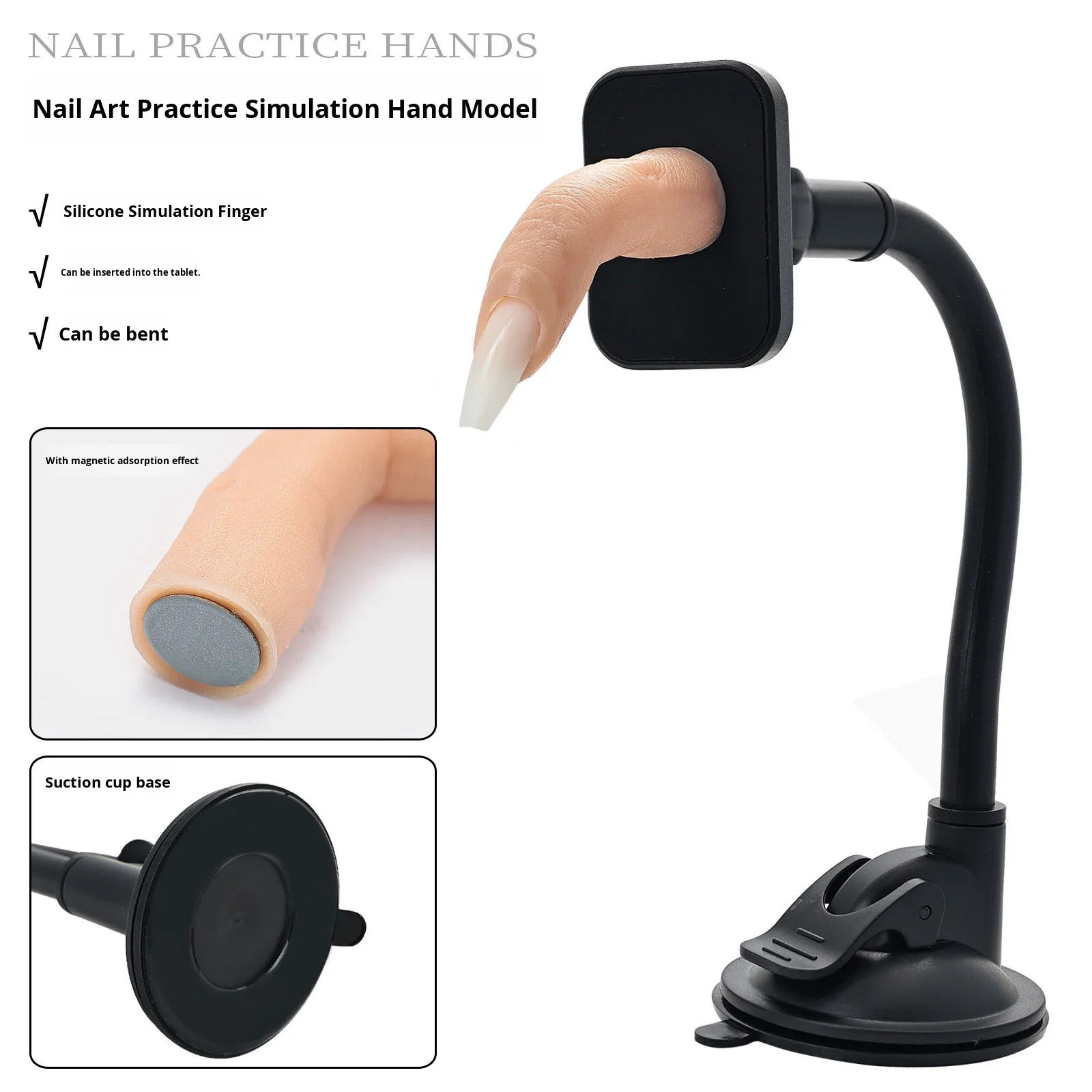 Silicone Practice Finger Set,realistic Nail Training Hand Model, with Removable Magnetics Bracket,suitable for Beginners