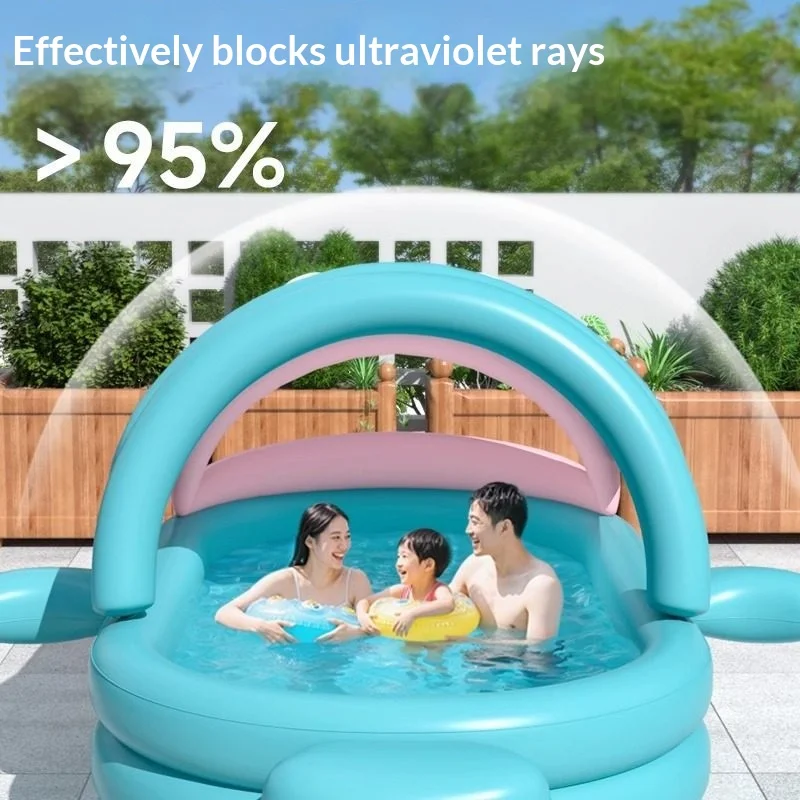 カクレクマノミ柄の子供用インフレータブルプール、幼児用スプラッシュプール、屋外サンキャノピー付き、持ち運び可能、簡単設置、耐久性のあるPVC製ホットタブ（屋外用）