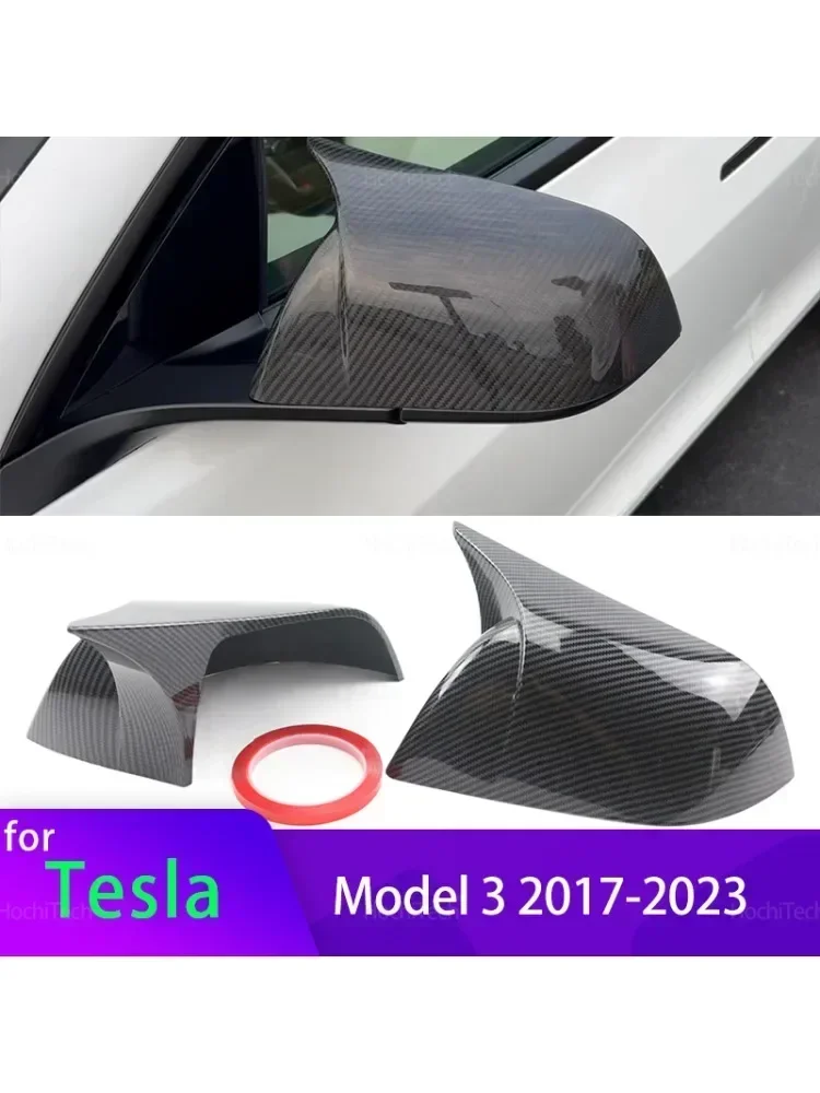 Hochwertige ABS-Kohlefaser-Abdeckkappe im gehörnten Stil für den seitlichen Rückspiegel für Tesla Model 3 Y 2017–2023