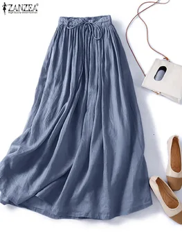 ZANZEA 2024 Casual Frauen Elastische Taille Röcke Flowy A-linie Plissee Rock Party Lose Hohe Taille Solide Maxi Rock Elegante Faldas