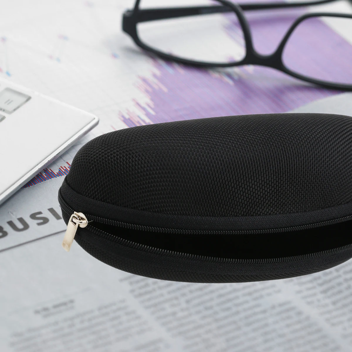 

Glasses Case Black Oxford EVA 14x6x4 2cm Portable Hard Case Carabiner Hook Scratch Resistant Protective Eyewear Zipper Style