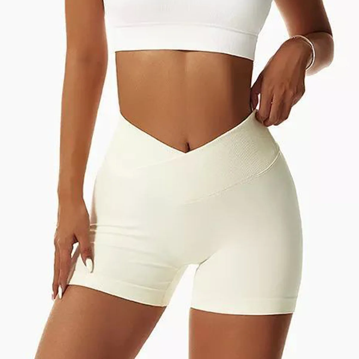 V Cross Waist Yoga Shorts for Women Seamless Gym Shorts Scrunch Butt Workout Shorts Women 3.5\