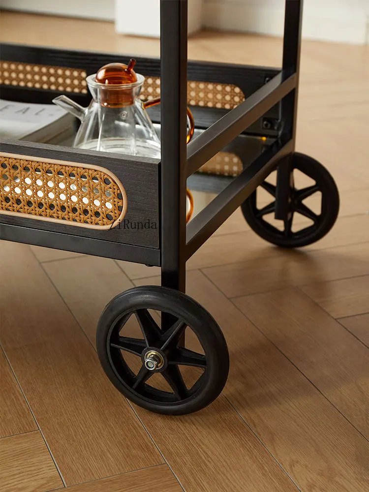 /عصور الوسطى الكرمة النسيج عربة صغيرة مبسطة طاولة الشاي تخزين الرف المحمول اليابانية الطعام سيارة #5