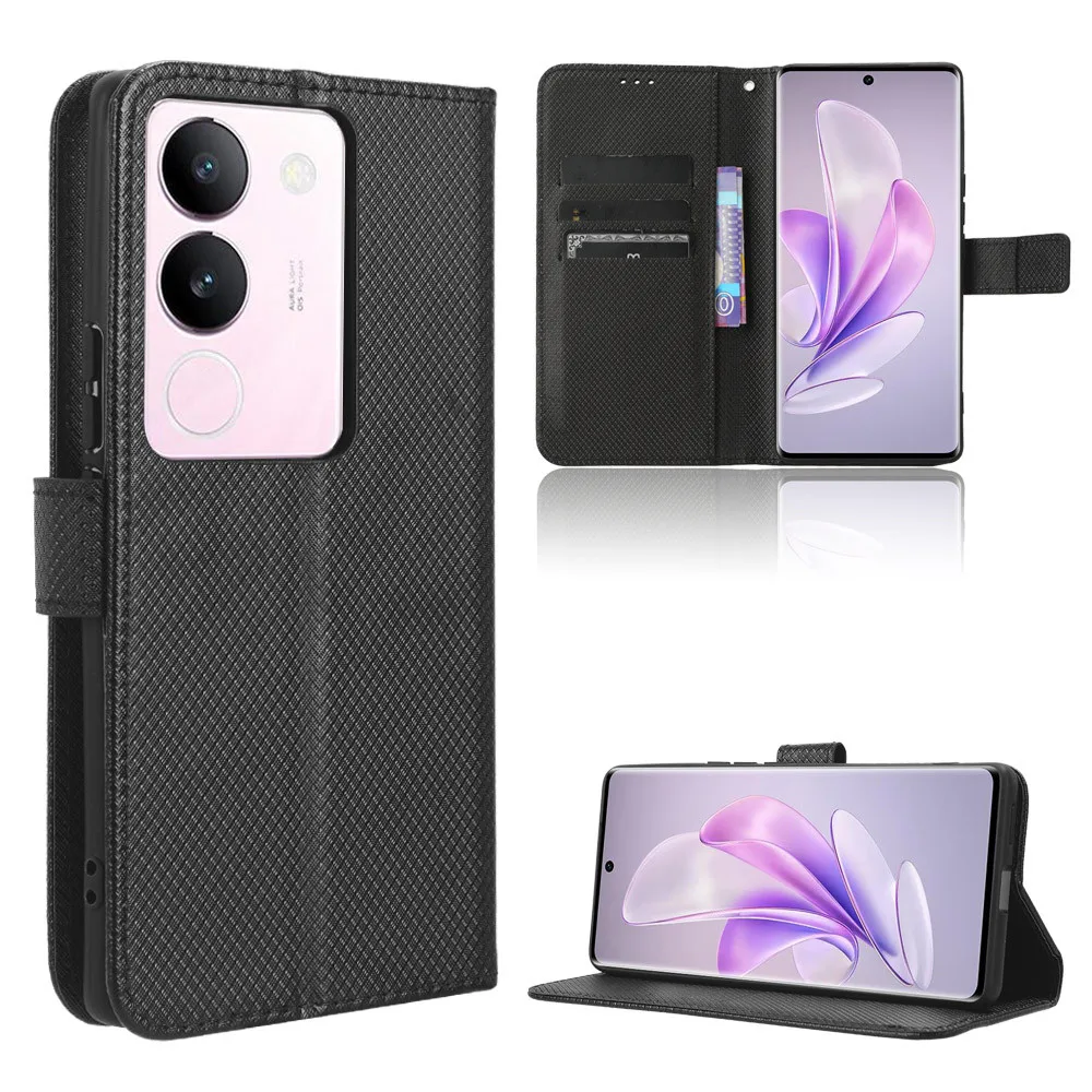 For Vivo V29 5G Luxury Flip Diamond Pattern Skin PU Leather Wallet Stand Case For Vivo V29 V 29 VivoV29 Phone Bag