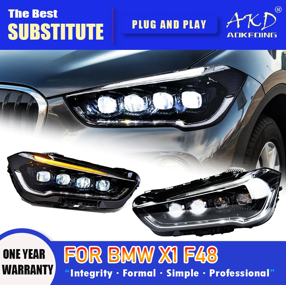 AKD Head Lamp for BMW X1 LED Headlight 2016-2019 Headlights F48 F49 DRL Turn Signal High Beam Angel Eye Projector Lens