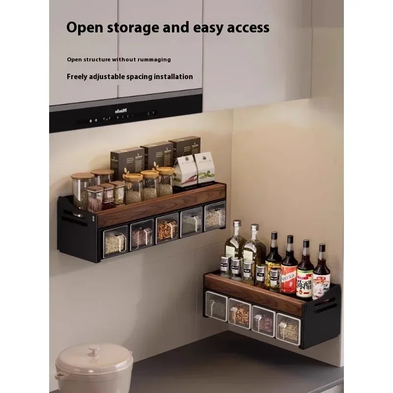 

Wooden kitchen shelf without punching wall-mounted spice rack spice jar storage Holders kitchen accessories organizer