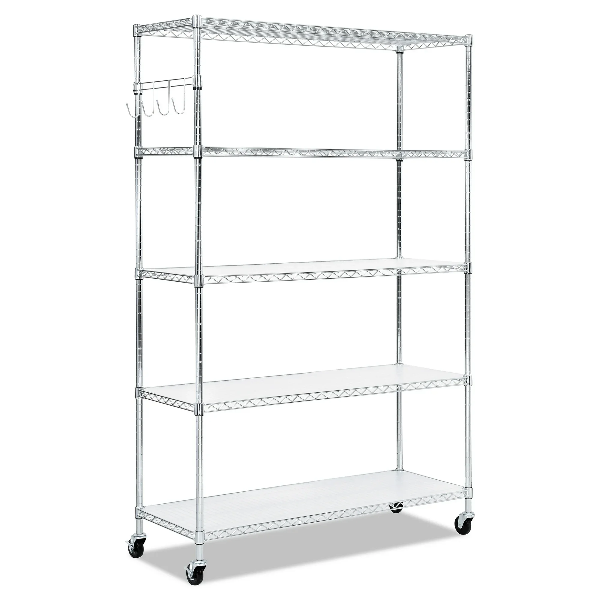 5-Shelf Wire Shelving Kit with Casters and Shelf Liners, 48w x 18d x 72h, Silver