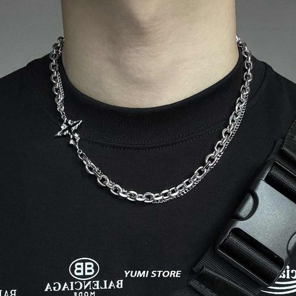 Hip Hop Dark Cross Necklace For Men Women Titanium Steel Double-Layer Spliced Sweater Chain Unisex Choker Jewelry Cool Stuff