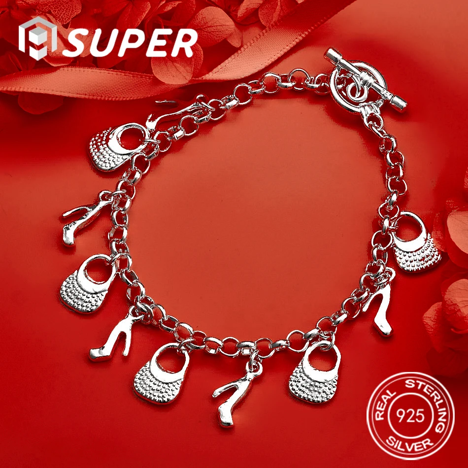 

ALISuper 925 sterling silver exquisite shoes bags bracelets fashion women's accessories party jewelry gifts