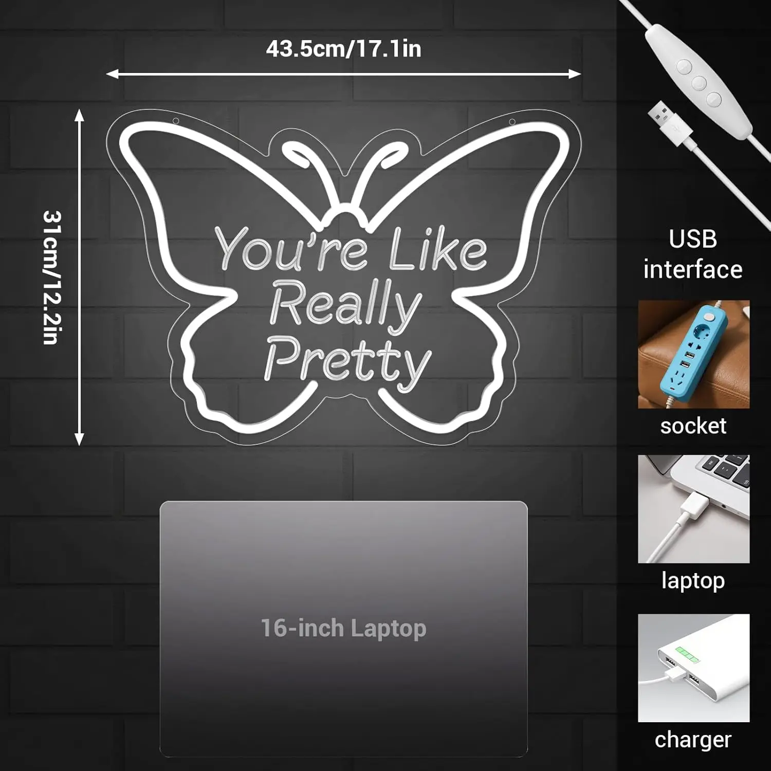 ป้ายไฟนีออน LED รูปผีเสื้อสีขาว ดีไซน์สวยงาม สำหรับตกแต่งผนัง 5/12V ปรับความสว่างได้ เหมาะสำหรับห้องนอนวัยรุ่นหญิงสาว ของขวัญงานแต่งงาน