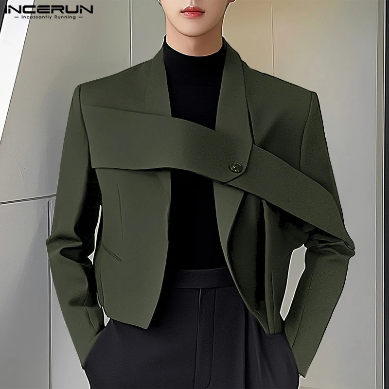 Fashion Well Fitting Tops INCERUN New Mens Deconstruction Design Solid Suit Coats Leisure Streetwear Cropped Long Sleeved Blazer