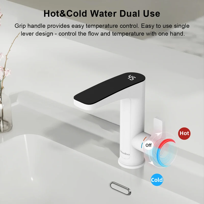 Briwellna Electric Water Heater 220V 2 in 1 Basin Heating Faucet Deck Mounted Water Heater Tap Flowing Eectric Faucet Robinet