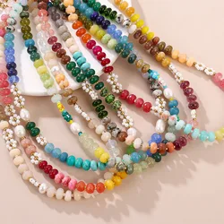 Badu Summer Colorful Natural Stone Pearl Seed Beads Handmade Chain Necklace for Women Stainless Steel Trendy Choker Boho Jewelry