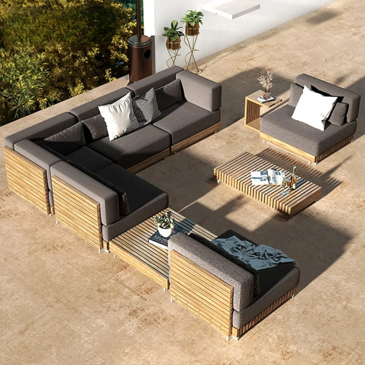 Outdoor terrace, garden sofa, courtyard, high-end teak furniture