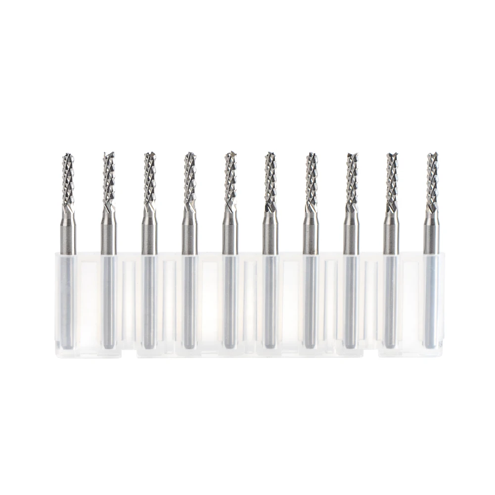 10 sztuk/zestaw Frezy trzpieniowe z węglika spiekanego do frezowania, średnica D0.8, 1.0, 1.6, 1.8, 2.4, 3.1, frezy do PCB, narzędzia do frezowania CNC — zdjęcie 6