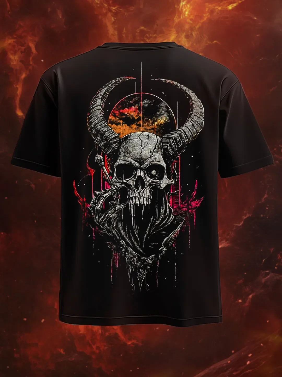 Gothic Cornered Demon Skull Football Jersey Men's V-neck Short Sleeved Eclipse Blood Drop Vest Print Sports Top