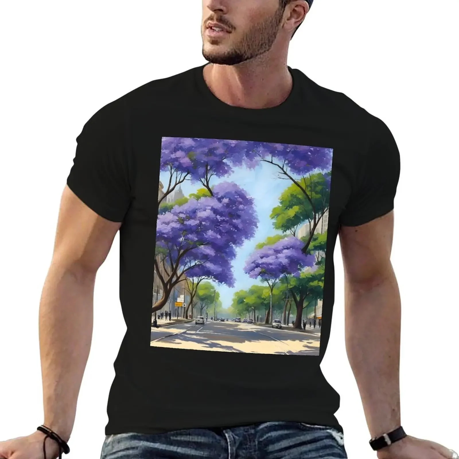 Jacaranda trees in the streets of historic Buenos Aires T-Shirt animal prinfor boys oversized t shirt sports fans men t shirt