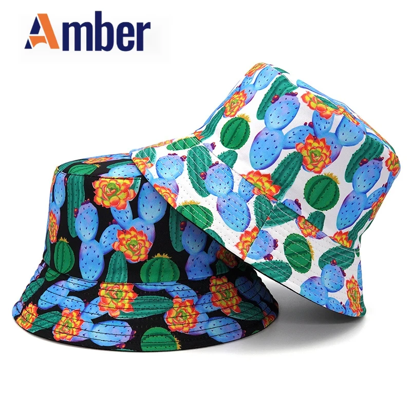 

Amber Cartoon Bucket Hat Cactus Panama Fisherman Hats For Men Women Double Sides Foldable Sun Sunscreen Summer Outdoor Cap Gorra