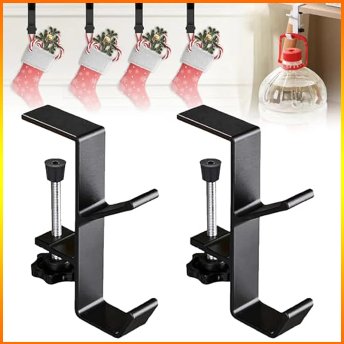 2PCS Garland Stocking Hangers No Drill Garland Fireplace Stocking Hanger Adjustable Hangers for Mantel Home Christmas Decoration