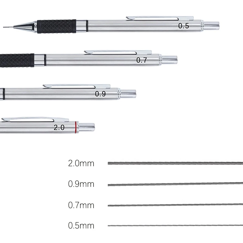 0.5 0.7 0.9 2.0mm Metal Automatic Pencil with Protective Cover 2B Lead School Office Writing Painting Stationery Supplies - Image 5