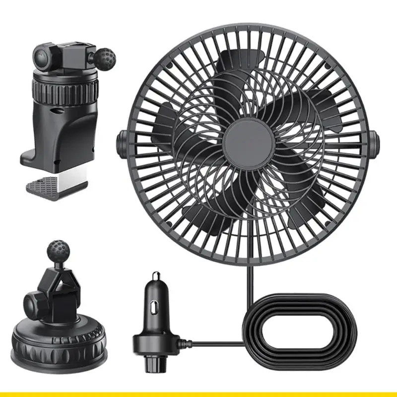 SZCH Auto Cooling Fan with Adjustable Head and Two Mount Styles, 12V 24V Vehicle Socket Fan for Cabin Ventilation During Road