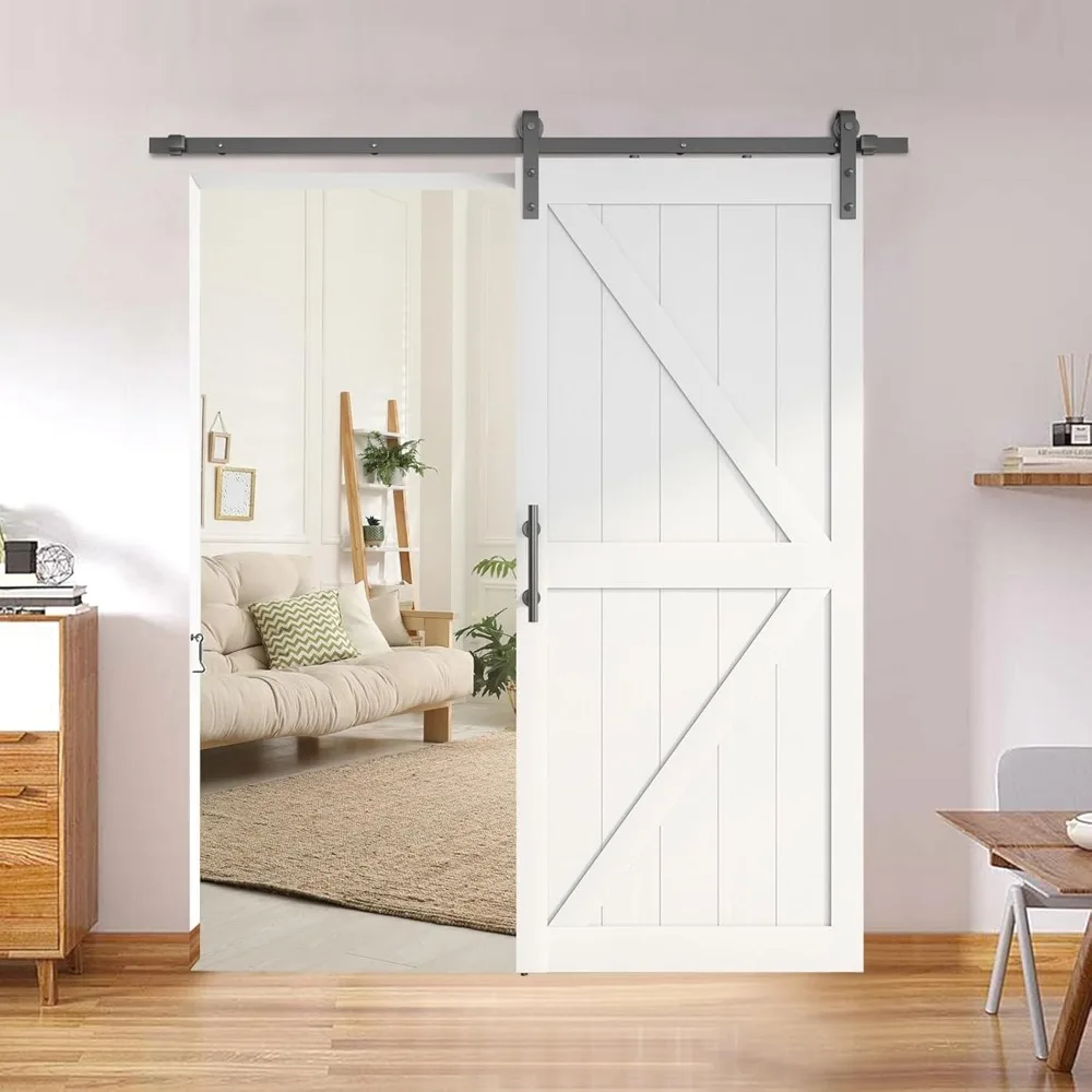 36in x 84in Sliding Barn Door with 6.6FT Barn Door Hardware Kit Included, K-Frame, Solid Barn Door Slab Covered