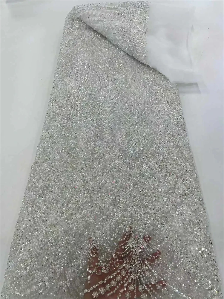 

2026 High Quality Embroidered African Sequins Groom Lace Fabric French Tulle Beads Lace Fabrics For Nigerian Wedding Sewing