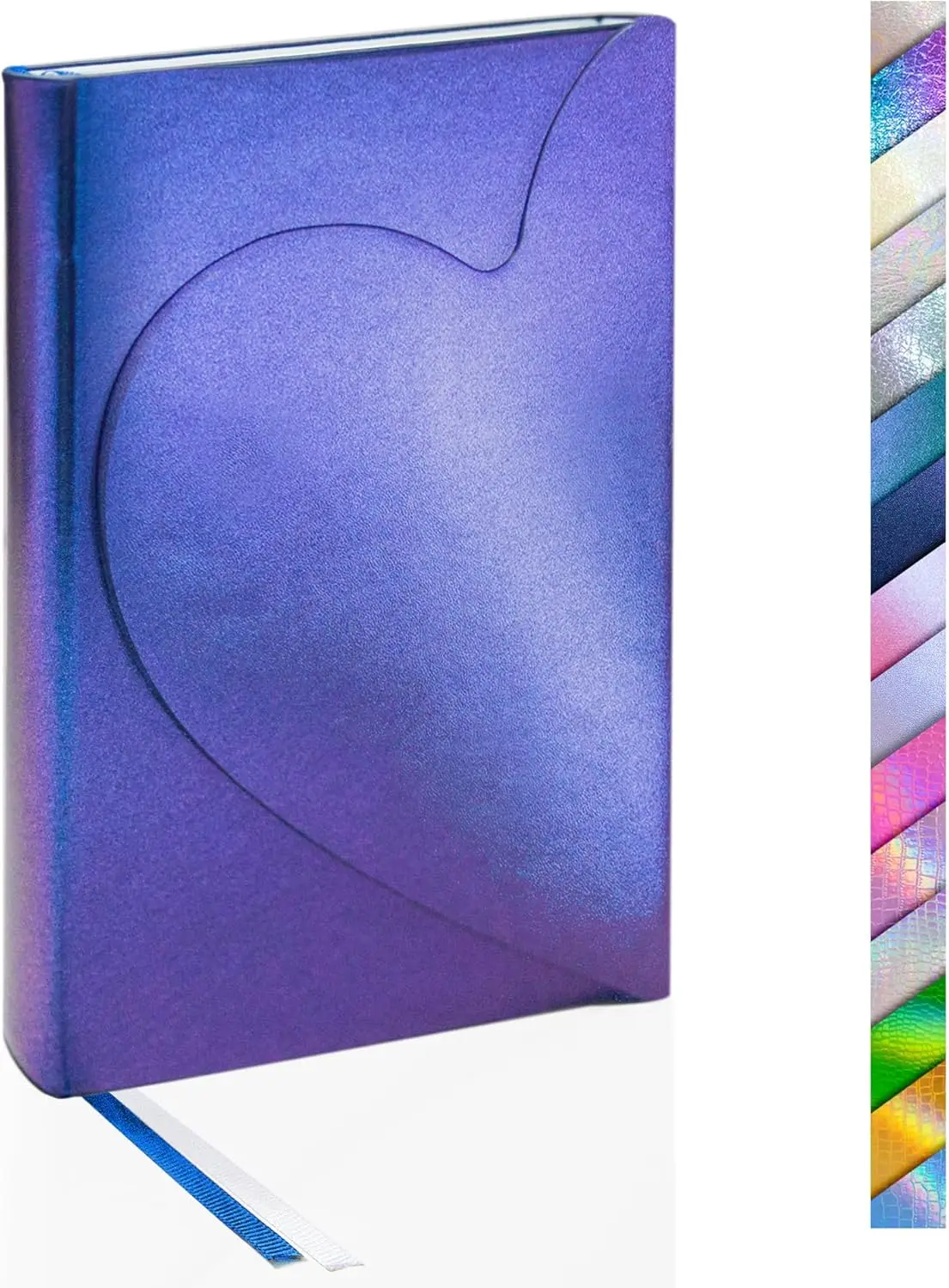 

Magnetic Heart Flap Reflective Leather Notebook, 8.5'' x 5.9'' Lined Pages with Bookmarks, PU Hardcover Journal