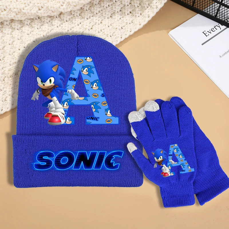 2 قطعة أنيمي سونيكس محبوك قبعة قفازات دعوى للأطفال موضة لطيف قبعات متماسكة القفازات مجموعة الأطفال شتاء دافئ اكسسوارات هدايا #2