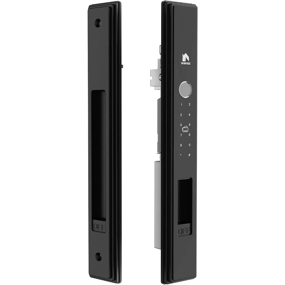 Smart Lock per porte e finestre scorrevoli |   Ingresso 5 in 1: impronta digitale, password, scheda, chiave, app |   Batteria ricaricabile |   Temperatura estrema