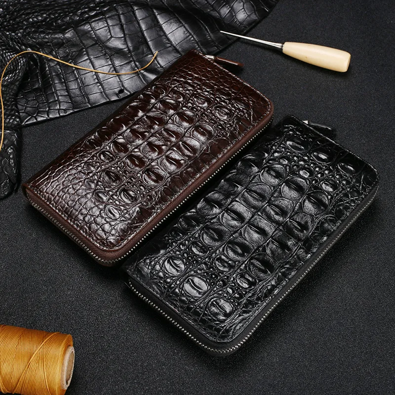 

Crocodile Handbag Length Genuine Leather Wallet Female Business Zipper Grab Back Bone Clip Bag Men's Handbag Purse Men’s Wallets