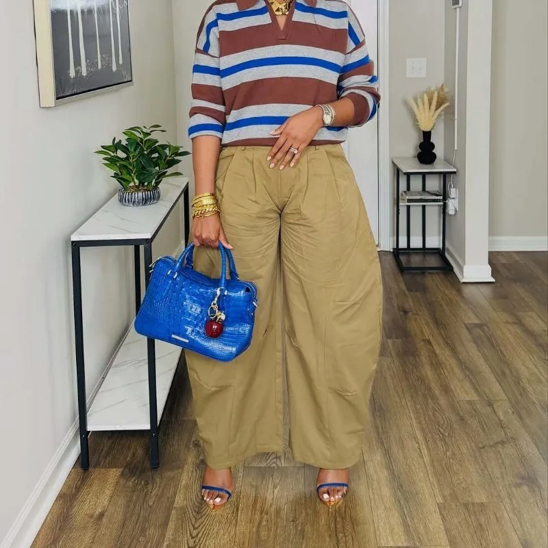 Women Khaki Loose Wide Leg Trousers Solid Casual High Waist Oversized Relaxed Fit Versatile Daily Wear Long Pants