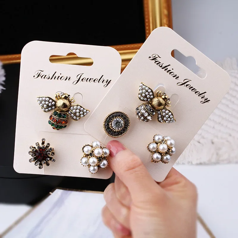 3pcs/set Baroque  Accessories Bee Pearl Rhinestone Brooch Pins All-matching Vintage Jewelry for Women