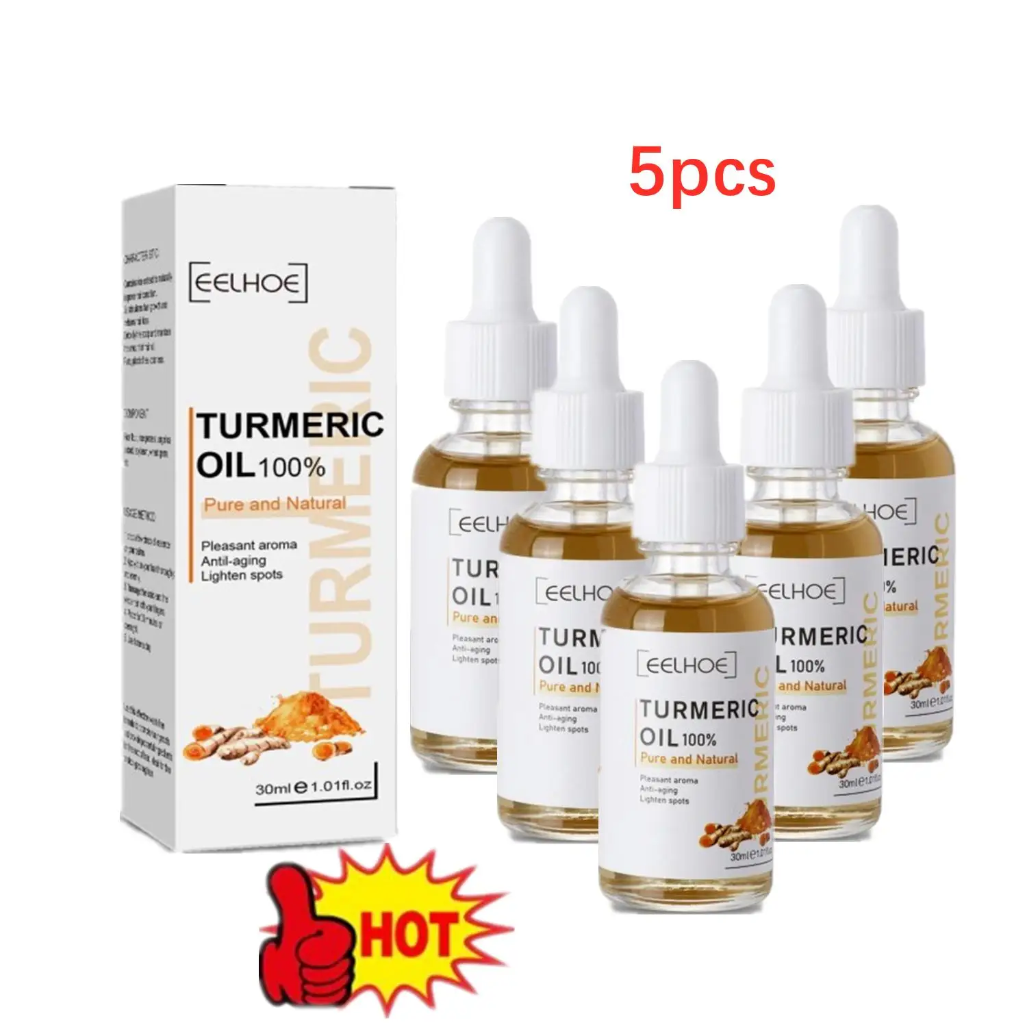 5 Stuks 30Ml Kurkuma Sproet Whitening Serum Curcumine Olie Fleuren Fade Dark Spot Verwijdering Pigment Corrigeert Natura Siberica