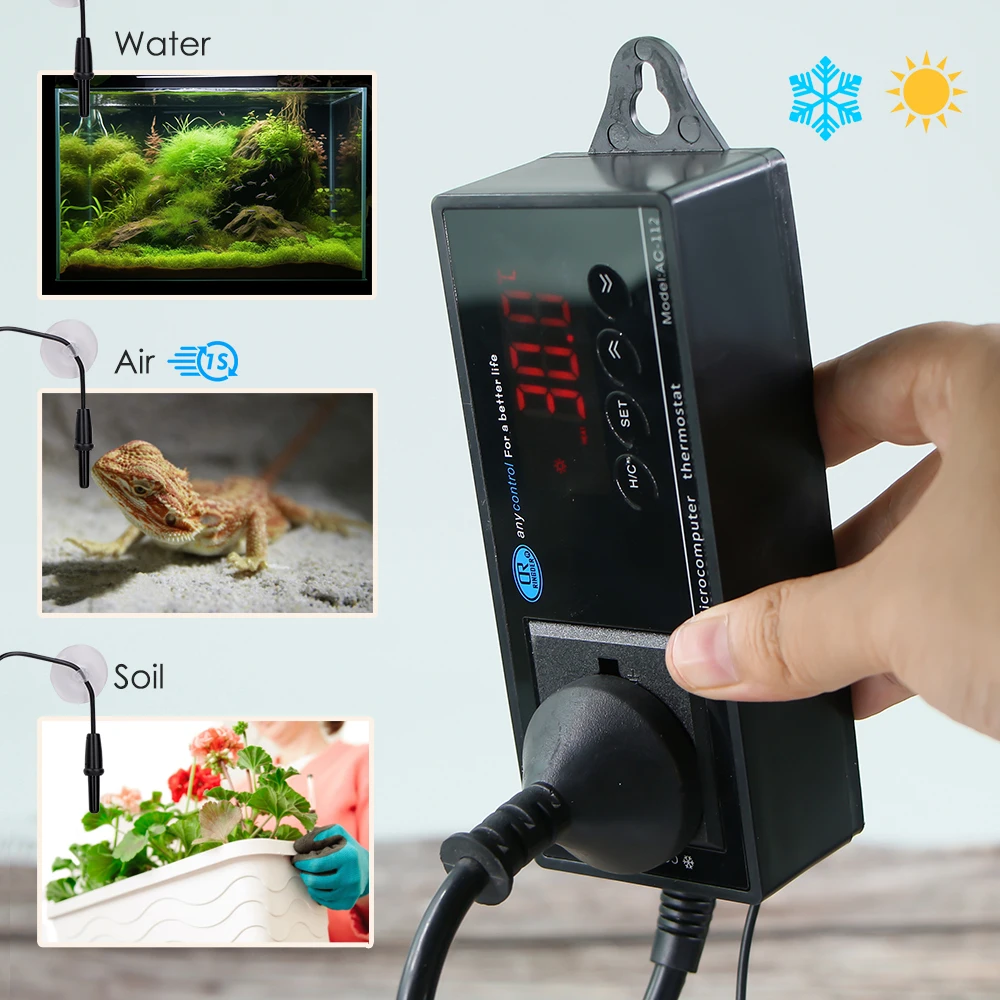 Digital LED Temperature Sensor Reptile Terrarium Thermostat Controller Outlet Thermostat Suction Cup for Aquarium Garden Plants