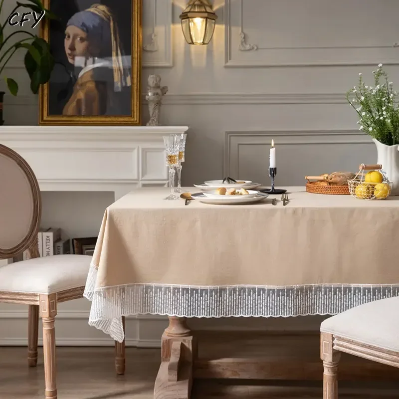 

Cotton French Style Tablecloth Solid Color Aesthetic Meteor Shower Lace Tablecloth Kitchen Dining Table Cover Tea Table Decor