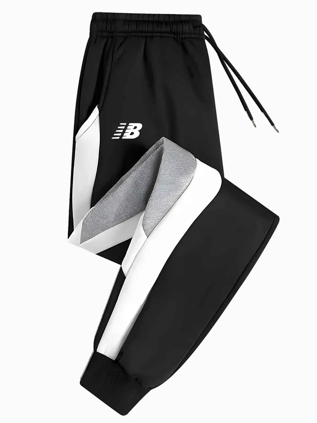 

Мужские повседневные джоггеры с цветными блоками — свободный крой, эластичный пояс, шнурок, карманы, всесезонный комфорт, черно-белые полоски